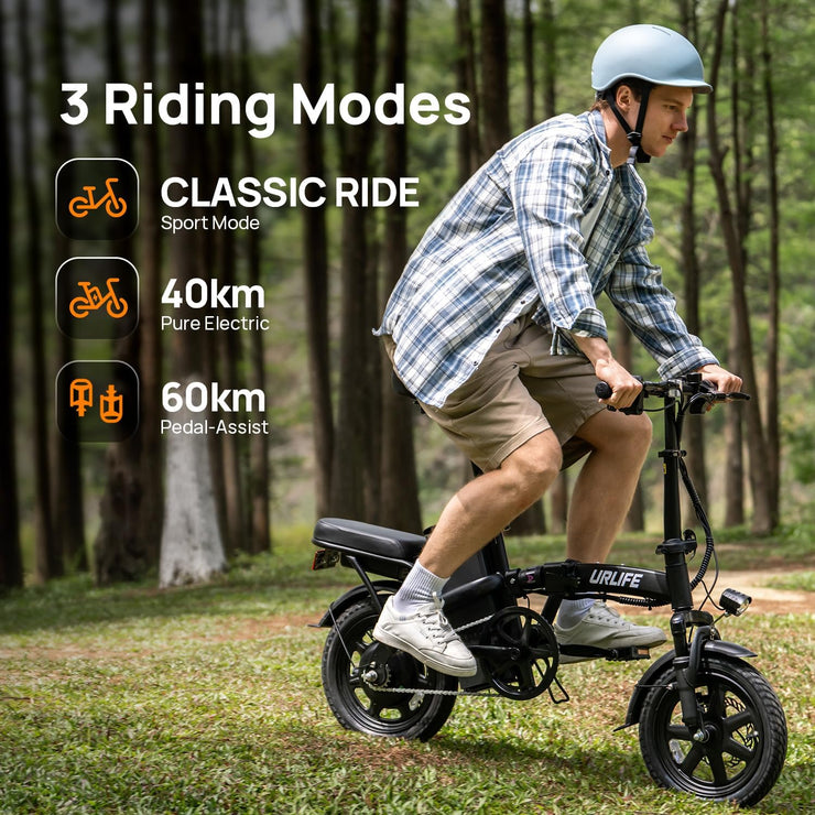 URLIFE 14-inch Portable Folding E-Bike: 48V 7.5Ah Battery, 250W Motor
