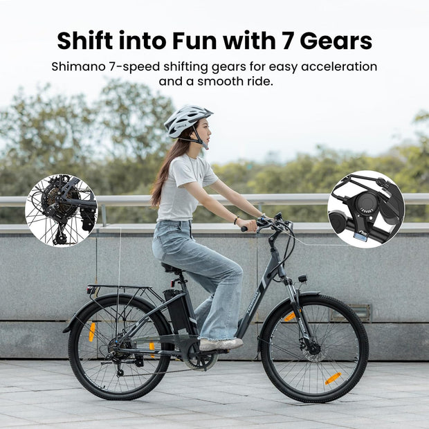 Touroll B1 26" Electric City Bike, 7-Speed, Removable 15.6Ah Battery