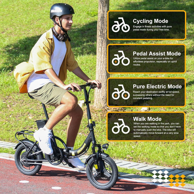 Hidoes C5 Portable Folding Electric Bike, 14-inch Wheels, Long Range Battery