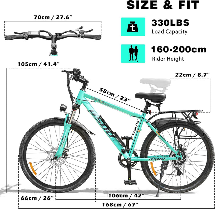 GSOU 26-inch Adult E-Mountain Bike, 250W, Long Range, 7-Speed Commuter