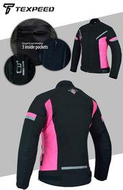 Womens Motorcycle Biker Jacket Ladies Waterproof Textile Cordura Coat with Motorbike CE Armour (EN 1621-1) Black Pink - XXL