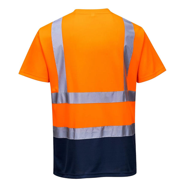 S378 Men'S Hi Vis T Shirt Two-Tone Reflective Safety Workwear T-Shirt Orange/Navy, X-Large