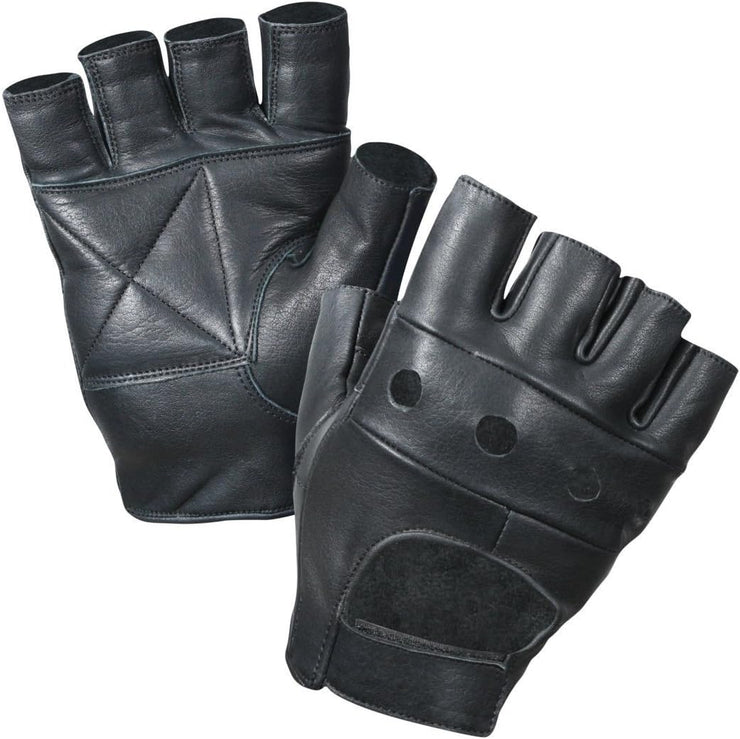 Fingerless Leather Cycle Biker Gym Gloves Cycling Body Building Weight Lifting Black