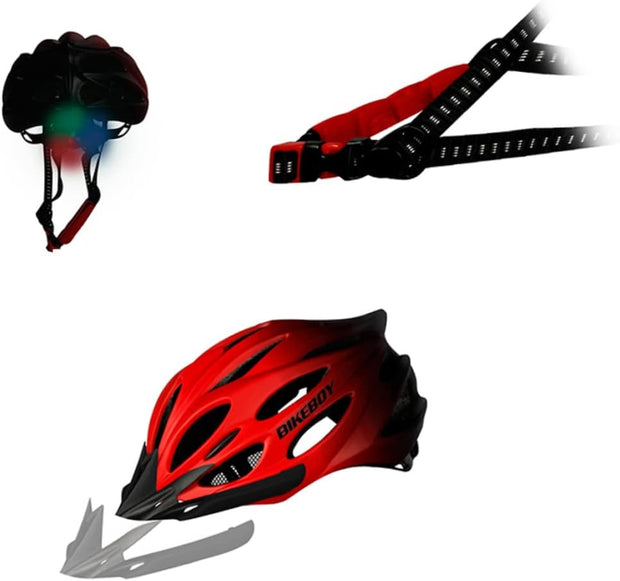 Cycling Helmet Adult Lightweight Bike Helmet Bicycle Helmet with Taillight Adjustable for Men Women Red